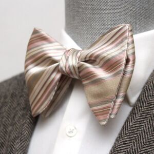 Men's Large Silk Striped Pink Grey Bow Tie S583‎